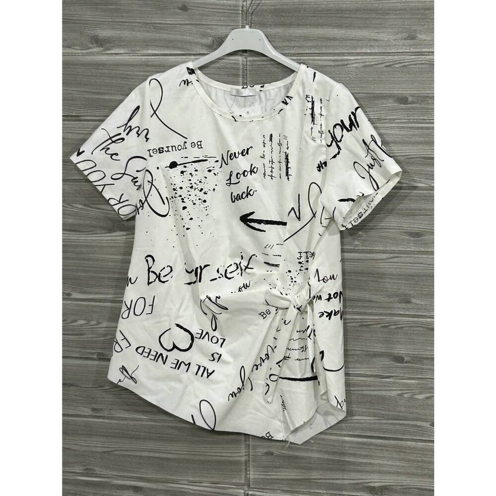 NEW OZ women's embelished italian short sleeve tee in white